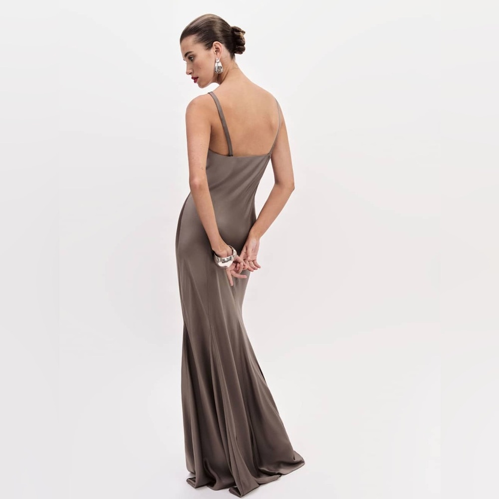 Reformation Tyler Satin Dress Brown - Size 8 - Picture 2 of 3